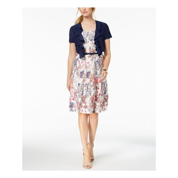 R&M RICHARDS Jackets & Blazers - R&M RICHARDS Womens Navy Ruffled Jacket Petites Size: 4